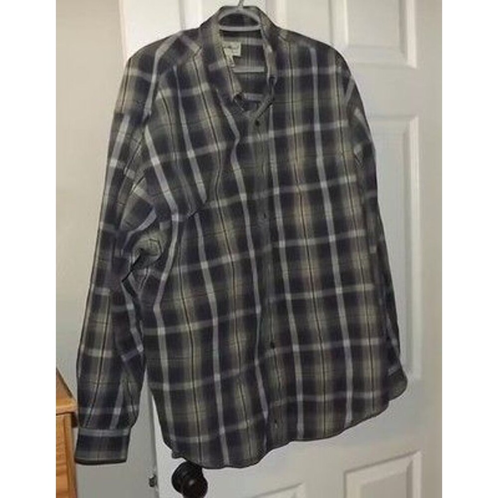 VTG Eddie Bauer Shirt Adult XL Blue Plaid Button Up Outdoors Casual Mens
